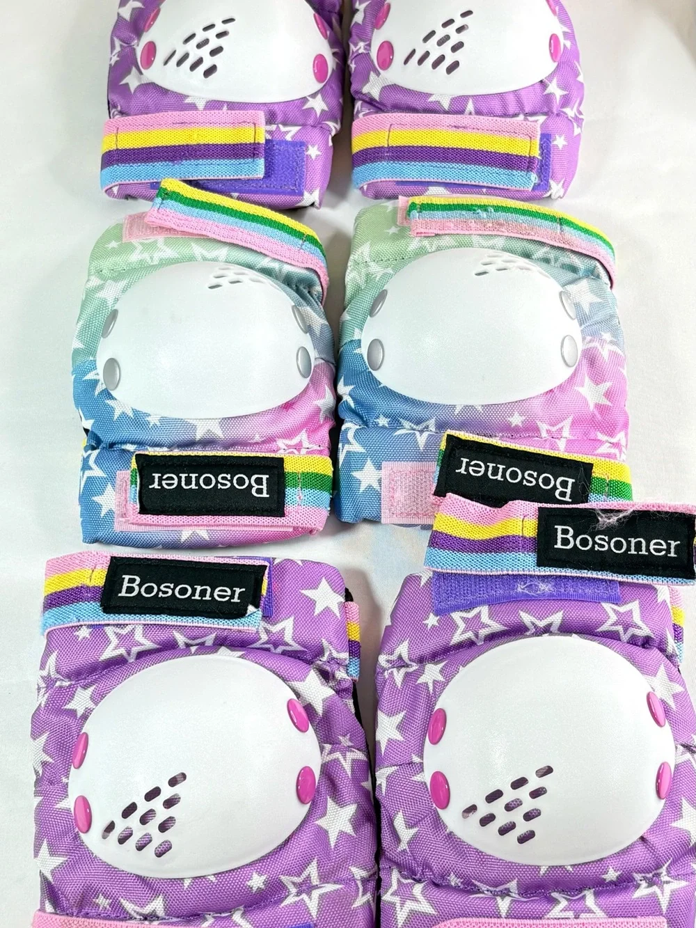 Kids Protective Knee and Elbow Pads 3 pairs - Purple & Pastel Star Mix